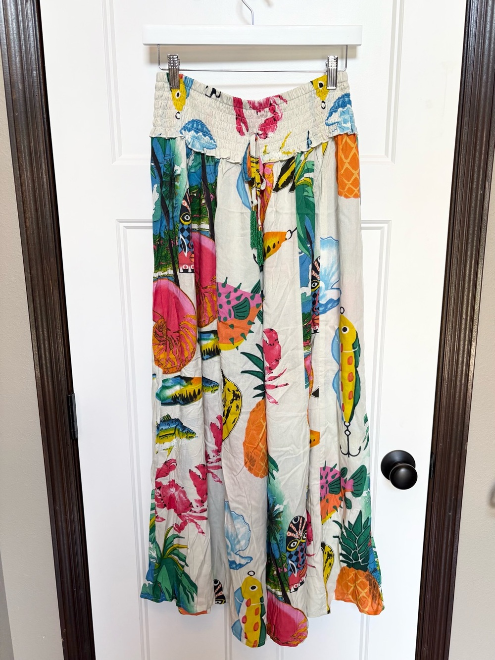 True Destinations Wide Leg Tropical Print Palazzo Pants in Multicolor sz Large